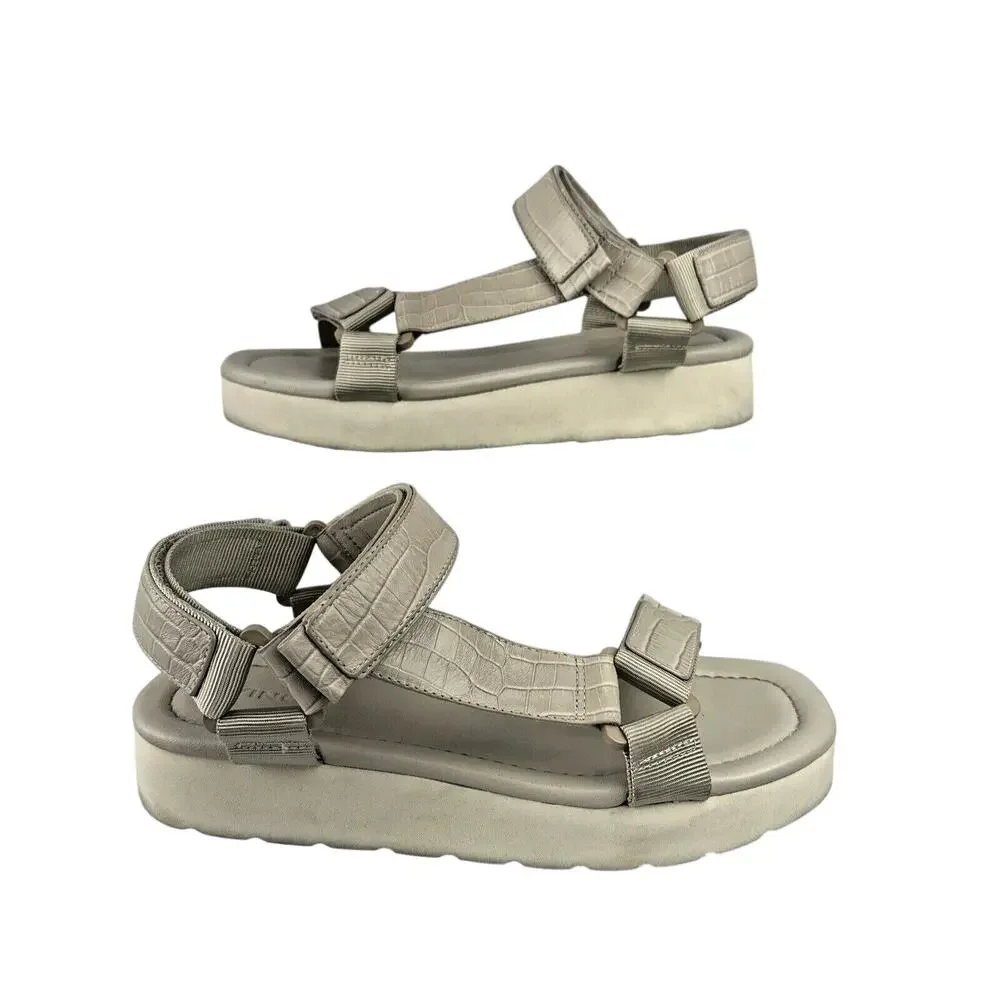 Vince Womens Carver Flatform Sport Sandal Size 7 Taupe Beige Gray Leather - Picture 1 of 7